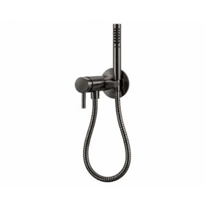Miscelatore a muro con doccino e tubo acciaio inox 316L canna di fucile