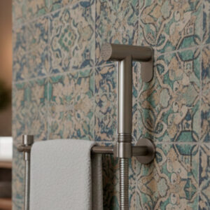 Doccetta bidet inox satinato acciaio 316L con getto a pulsante e attacco universale